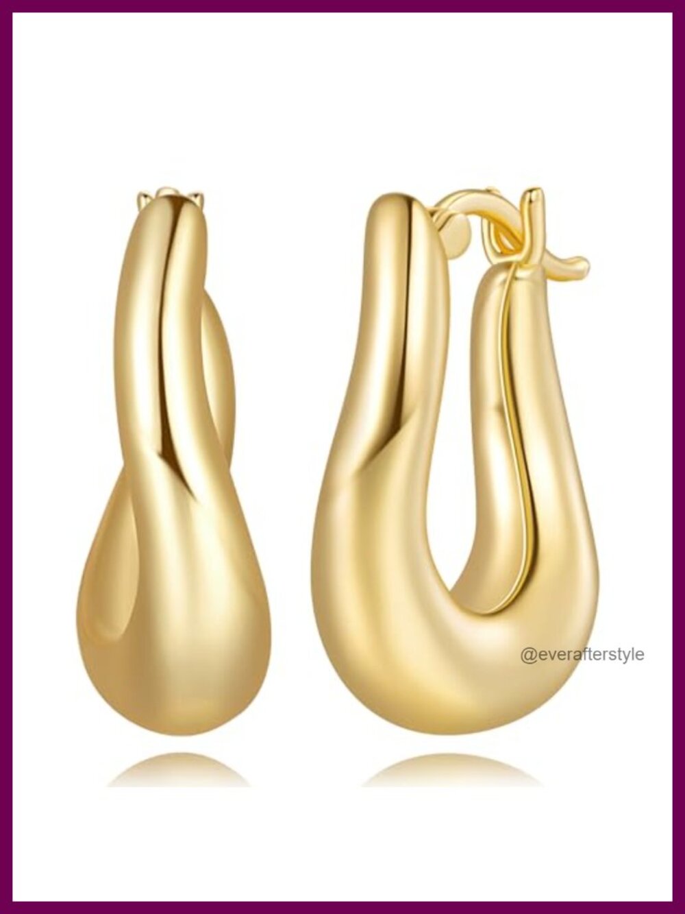 14k Gold Plated Chunky U-Shaped Hoop Earrings Women Hinged